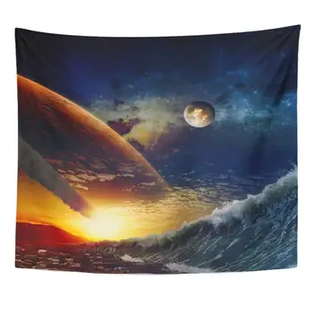 

Wall Hanging Apocalyptic Dramatic Giant Tsunami Waves Crashing Small Coastal Town Asteroid 50"x 60" Tapestry Home Decor Art