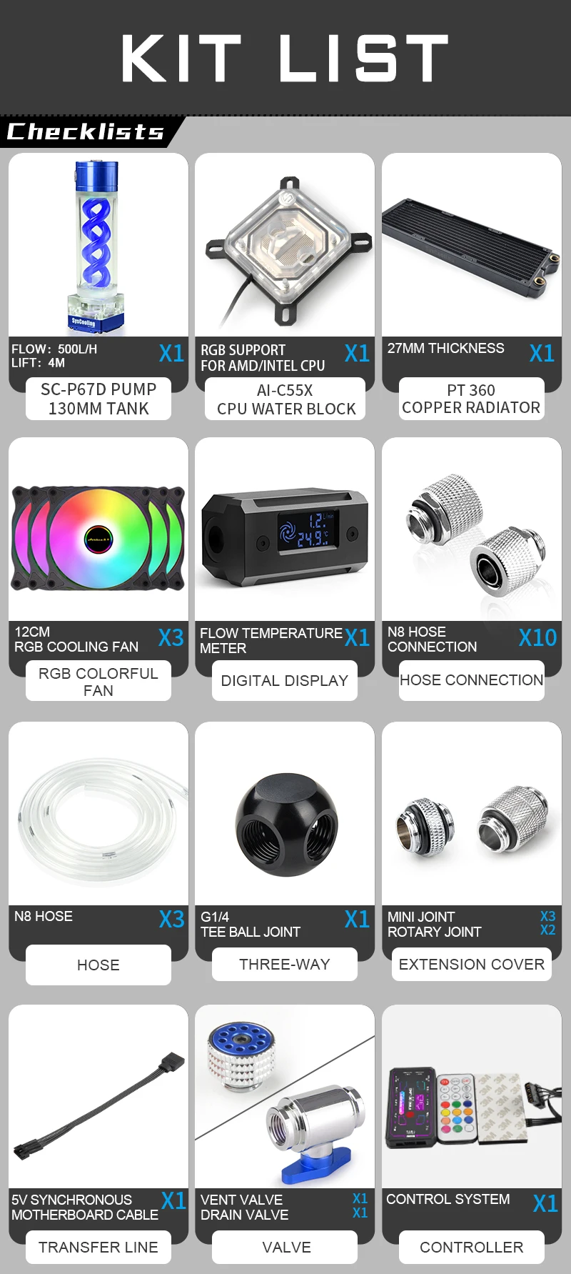 Syscooling PC Water Cooling Kit 360mm radiator DIY liquid cooling soft