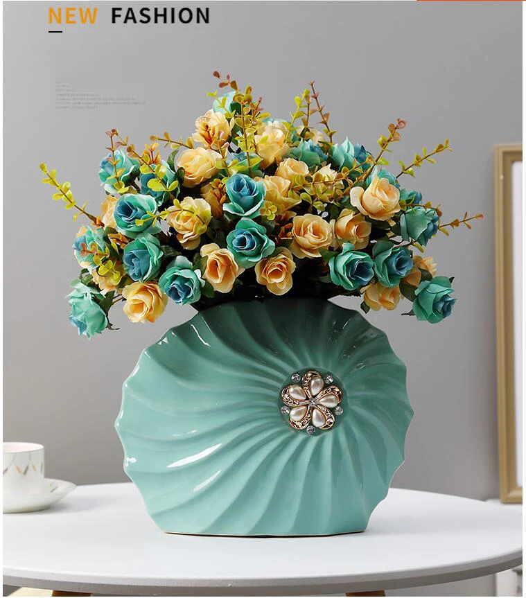 Простая современная керамика Ваза «Улитка»+ набор искусственных цветов ремесло гостиной Цветочная композиция для дома шкафа телевизора украшение интерьера