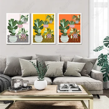 Stampa di foglie ad acquerello Casa tropicale Stile tela Wall Art Nordic Poster e stampe Immagine decorativa Decorazione domestica moderna