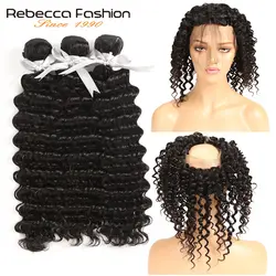 Ребекка бразильская глубокая волна Реми человеческие волосы пряди с 360 Закрытие глубокая волна 360 кружева фронтальной с пряди для