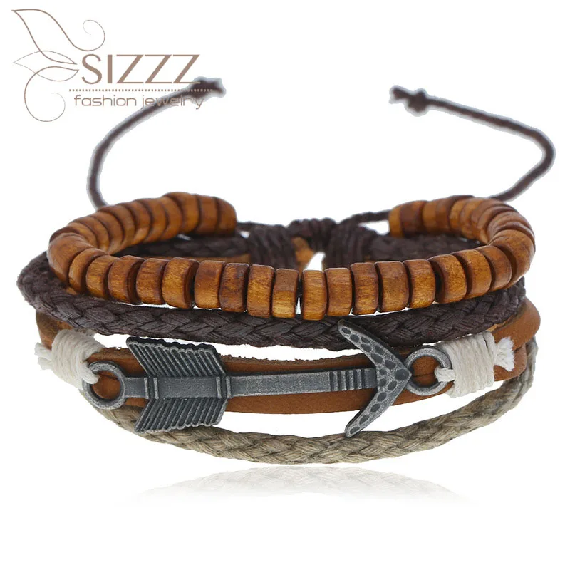 2019 прямые продажи нового винтажного сплава стрелы кожи многослойный браслет из