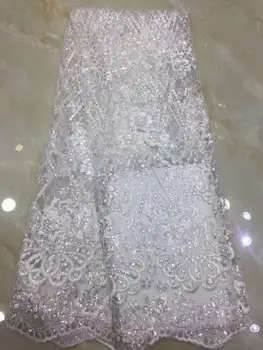 

Latest White French mesh lace High Quality African Lace Fabric Nigeria Embroidered Tulle Lace Fabric For Wedding 5yards FFD119