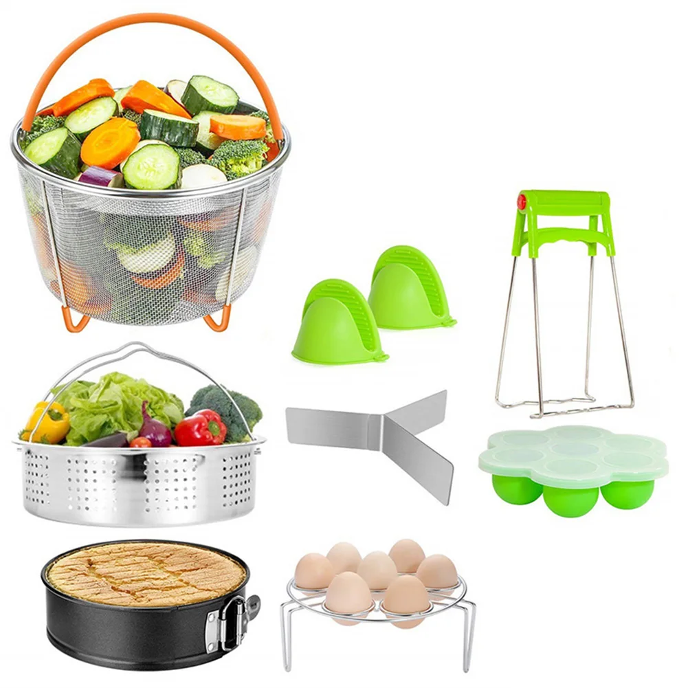 

9Pcs Pressure Cooker Accessories Set Instant Pot Eggs Racks Steamer Basket Home Kitchen Set Stainless Steel Steamer MF999