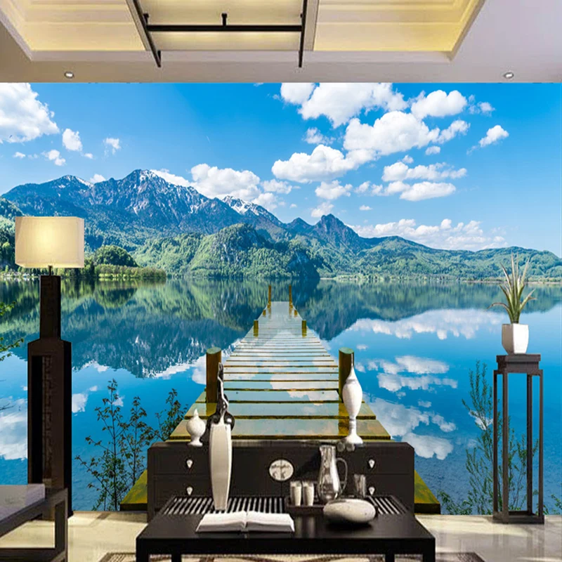 3D-Wallpaper-Nature-Scenery-Blue-Sky-Wooden-Bridge-Lake-Photo-Wall-Mural-Living-Room-TV-Sofa (3)