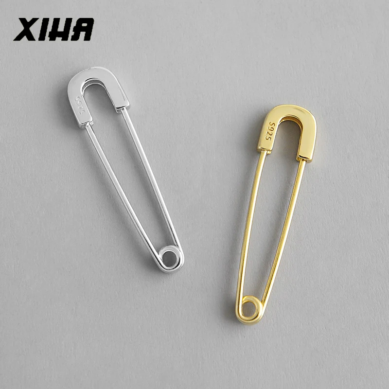 XIHA 925 стерлингового серебра серьги-кольца для женщин безопасные булавки серьги