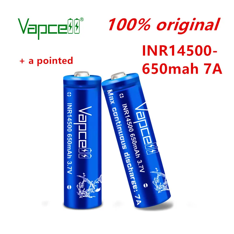Оригинальный Vapcell INR 14500 2 шт./лот 650 мАч 7A 3 7 В литий-ионный аккумулятор с кнопками