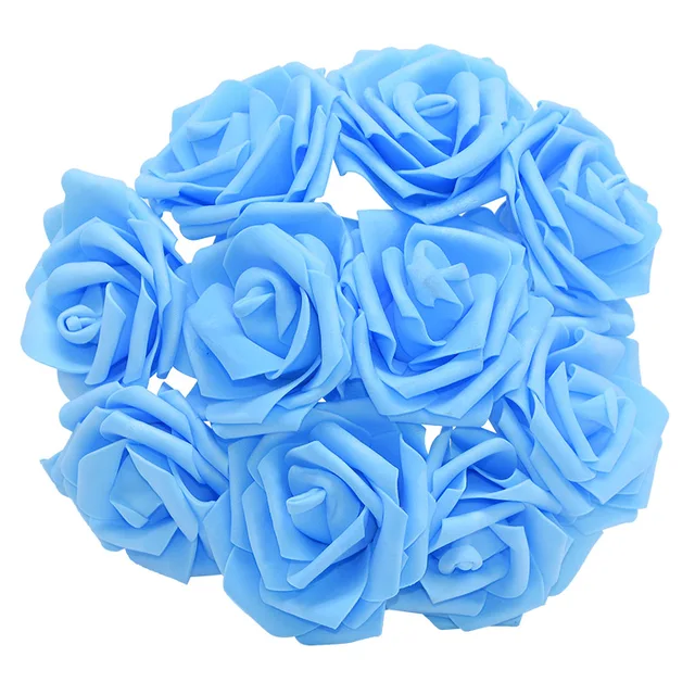 10/20/30 Heads 8CM New Artificial PE Foam Rose Flowers Bride Bouquet Home Flower Wedding Decorations Scrapbooking DIY Flower blue