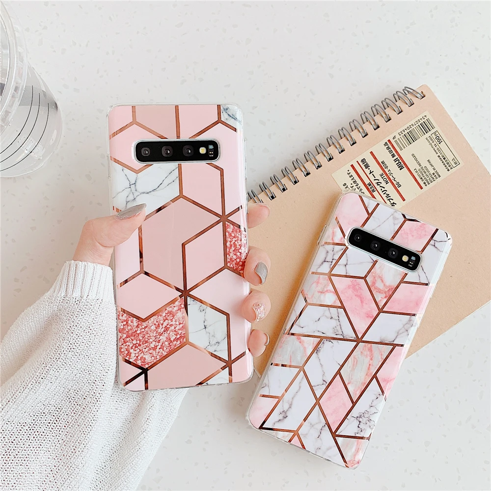 

Luxury Geometric Marble Case Cover for Samsung Note 10 Plus Coque Soft Silicon Back Cover for Samsung S10 Plus 8 9 S10E Fundas