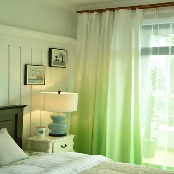 

2020 New Gradient Ramp Tulle Curtain Green Blue Voile Grommet Top Hook Curtains for Door French Window