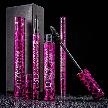 

4D Black Mascara Set By Leopard Printing Apperance Eyelashes Extension Thick Curling Lengthening