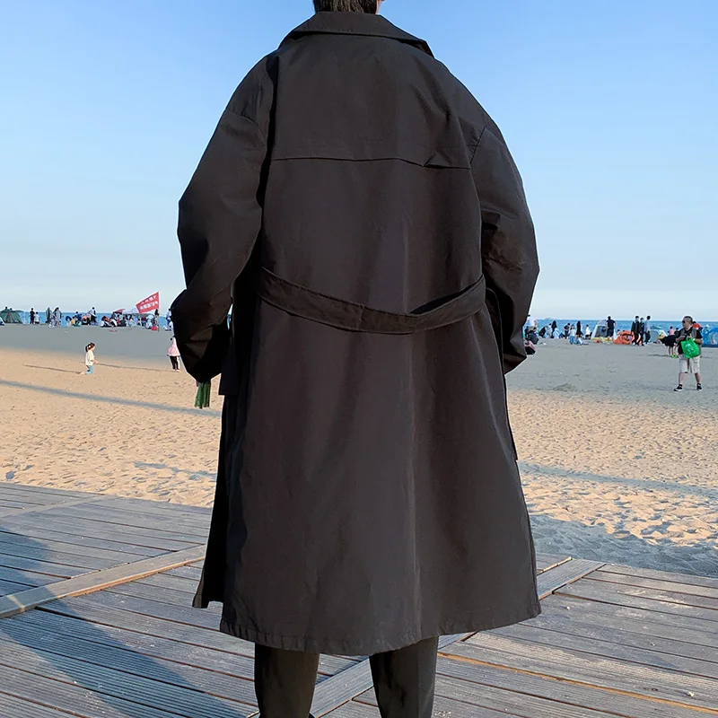 Men Trench Solid Double Breasted Simple Design Korean Style All-match Outwear Males Leisure Chic Loose Trendy Street Handsome
