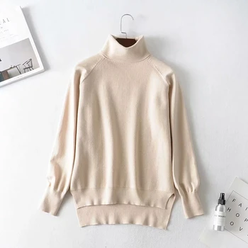 

Za autumn winter women knitted super elastic high collar turtleneck slit sweater pullover jersey woman casual tight pull femme