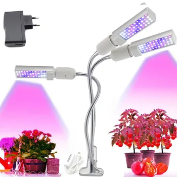 

3 head LED Grow Light Phyto Lamp indoor plants red blue Lamps flower Growth for growbox Clip Full Spectrum USB 5V USB Timer
