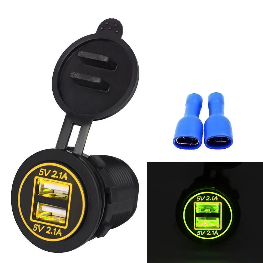 12V 24V мотоциклов автомобиля с двумя портами USB Зарядное устройство гнездо 5V 4.2A адаптер Мощность розетки - Цвет: Цвет: желтый