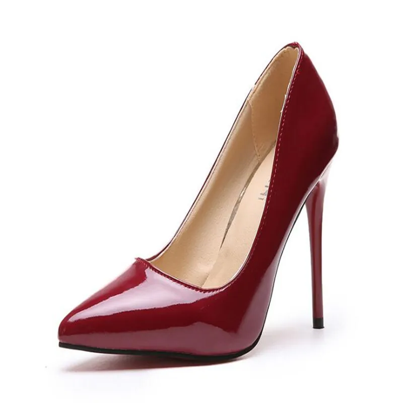 Women Shoes Pointed Toe Pumps Patent Leather Dress High Heels Boat Shoes Plus Size 34-44 Wedding Zapatos Mujer Women High Heels
