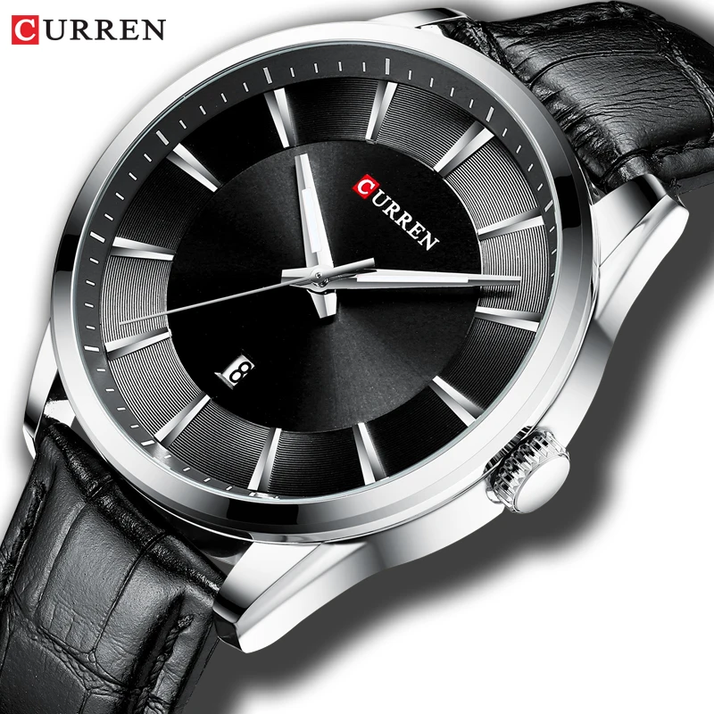 Fashion Casual Watches Clock CURREN New Men Luxury Brand Watch Simple Quartz Wristwatch with Leather Male Watches Black afbeelding