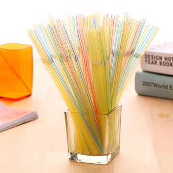 

300Pcs Disposable Straws Flexible Plastic Straws Striped Multi Colored Rainbow Drinking Straws Bendable Straw Bar Accessories
