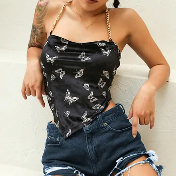 

Women Tshirt Chain Around Tank Top Butterfly Print Vest Top Summer Bellyband Camiseta Mujer Top Women Harajuku Shirt Haut femme