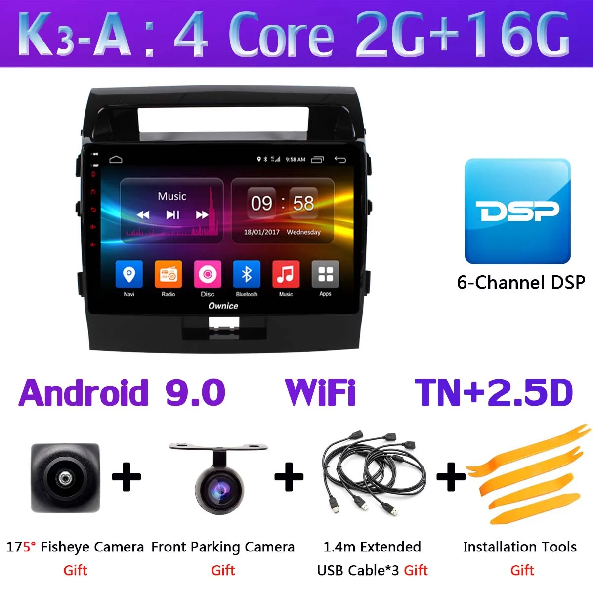 K3-A 360 ° панорамный Android 9,0 4G+ 64G gps радио CarPlay SPDIF DSP автомобильный мультимедийный плеер для Toyota Land Cruiser 200 LC200 2007 - Цвет: K3-A