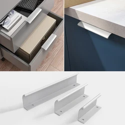 Aluminum Alloy Invisible Cabinet Drawer Knob Modern Matte Silver Kitchen Cabinet Pulls Hidden Handle Hardware Home Decoration