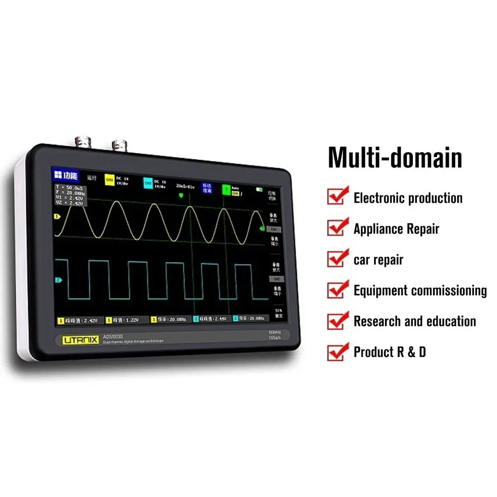 US $122.50 Ads1013d 2 Channels 100mhz Bandwidth 1gsaS Sampling Rate Oscilloscope With Color Tft Lcd Touching Screen Digital Oscilloscope