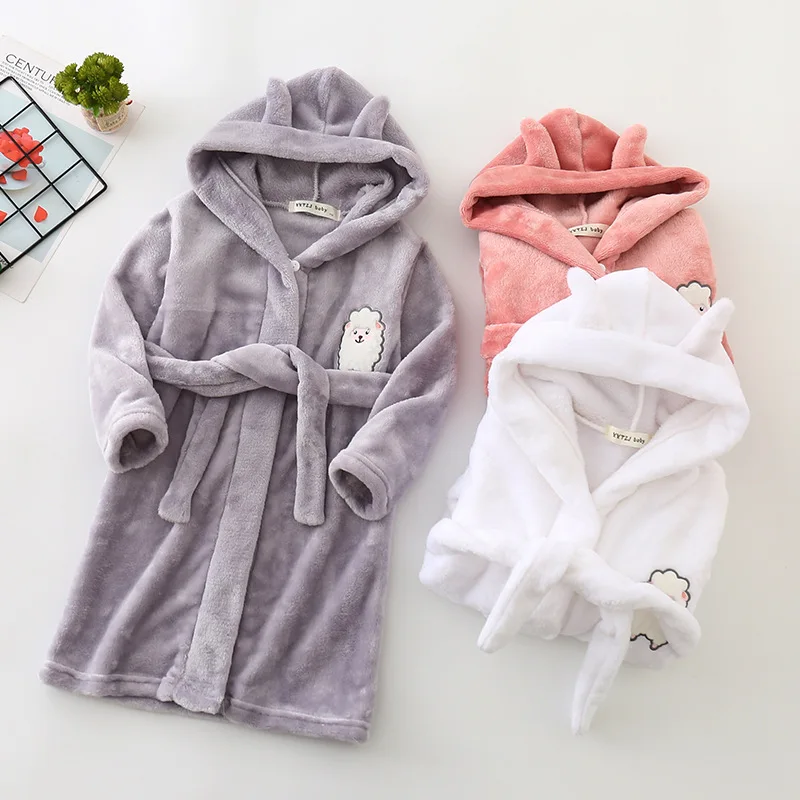 

winter Cartoon Hooded Flannel Bathrobe Towel Night-Gown Sleepwear Children's winter thick bathrobe Toddler Kids Boy Girl