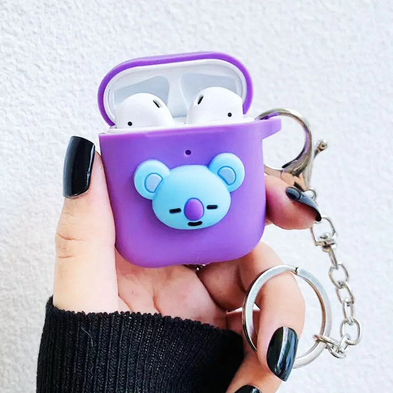 Защитный чехол EKONEDA с милыми животными для Airpods, силиконовый мягкий чехол ярких цветов для Airpods с цепочкой - Цвет: 05