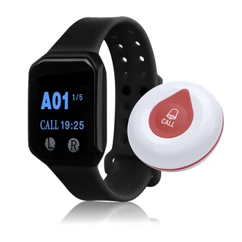 

BYHUBYENG Emergency Calling System 2 Watch Receiver + 5pcs Wireless Call Buttons for Home Caring The Elderly Children