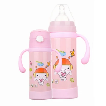 

BearKnight Stainless Steel kid Straw Thermos Vacuum Flasks Baby Trainer Cup Thermal Insulation Water Bottle With Handgrip nipple