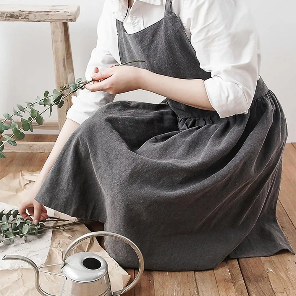 Nordic Simple Florist Apron Cotton Linen Gardening Coffee Shops Kitchen Aprons for Woman Cooking Baking Restaurant Vintage Apron