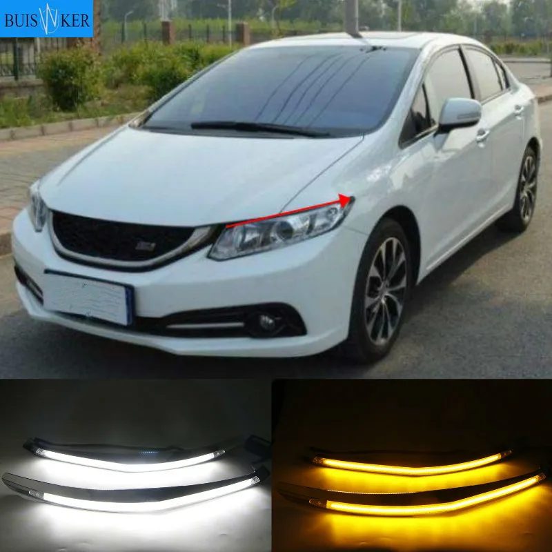 

Светодиодсветильник фары для Honda Civic 2011-2015, проточные дневные ходовые огни с желтым сигналом