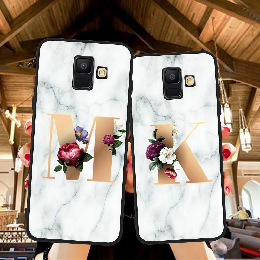 Мягкий чехол для телефона из ТПУ с надписью A B C D белый мрамор Samsung Galaxy A3 A5 A6 A7 A8 A9 2018
