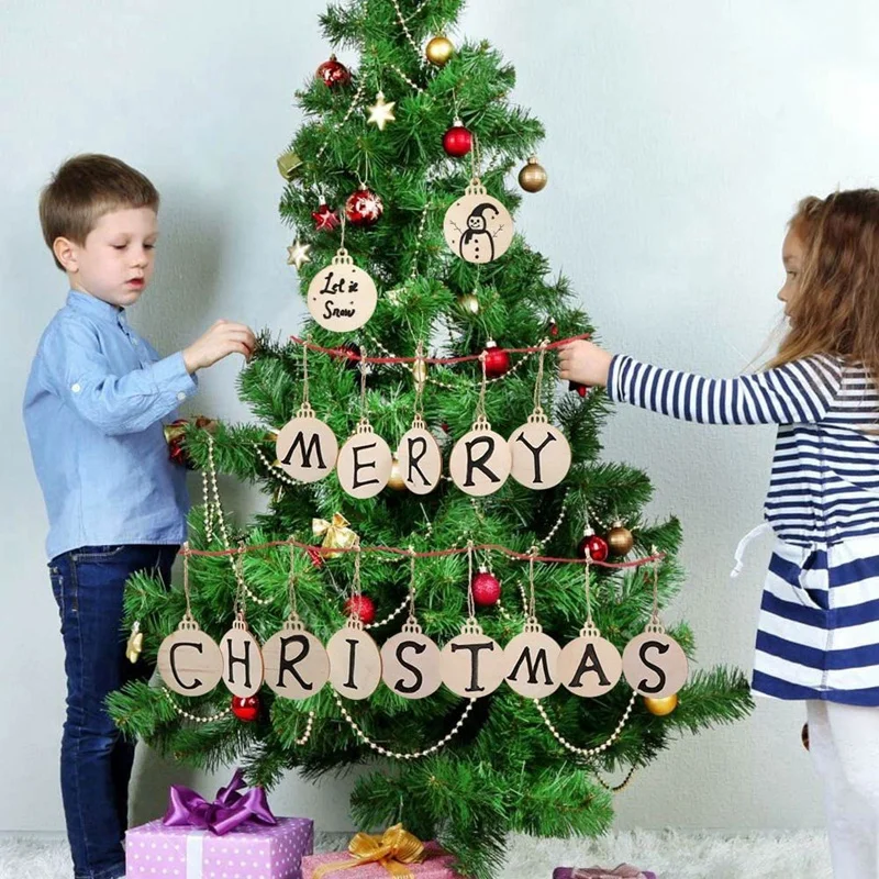 30Pcs DIY Natural Wood Slices Round Log Dis Christmas Tree Ornaments Decorations 