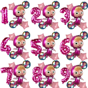 

Masha And Bear Theme Foil Balloons with 32 inch Dot Number Ballons Birthday Party Decorations Supplies Helium Balloons Supply