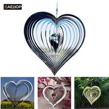 3D Heart Pattern Beating Wind Spinner Stainless Steel Indoor Outdoor Garden Decoration Crafts Ornaments Metal Sculptures Spinner