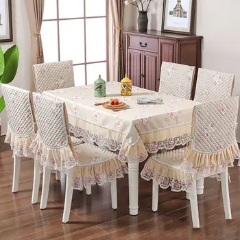 

Flower Pattern Tablecloth Set Rectangle Dining Table Cover Kitchen Chair Seat Back Cover Table Cloth Suit For Homr Decoration W