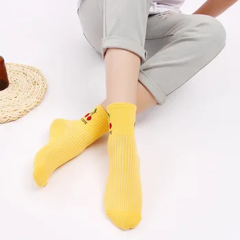 

Woman Cartoon Fruit Print Socks Girls Middle Length Sport Casual Outdoor Home Daily Sweat-absorbent Breathable Socks Accessories