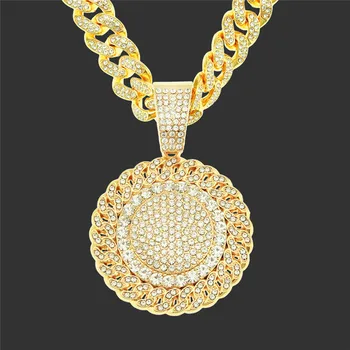 

New Iced Out Full Cubic Zircon Sunflower Pendant Necklace For Men'S Crystal Hip Hop Miami Cuban Chain Jewelry Gift