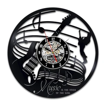 

Guitar Music Wall Clock Modern Design Instrument Vintage Retro Vinyl Record Clocks Wall Watch Home Decor Silent 12 inch