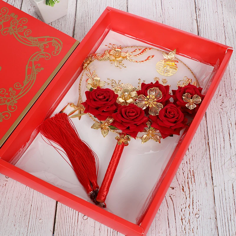 

Handheld Fan Ancient Style Display Wedding Bride Bouquet Event Festivals Decor Photography Props Decorations