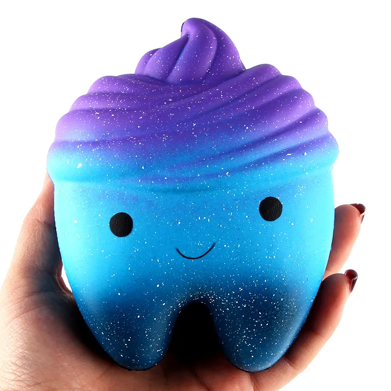 

11.8cm Cute Simulated Cartoon Tooth Cake PU Kawaii Squeeze Toys Smile Face Sky Color Slow Rising Decompression Toys for Kids