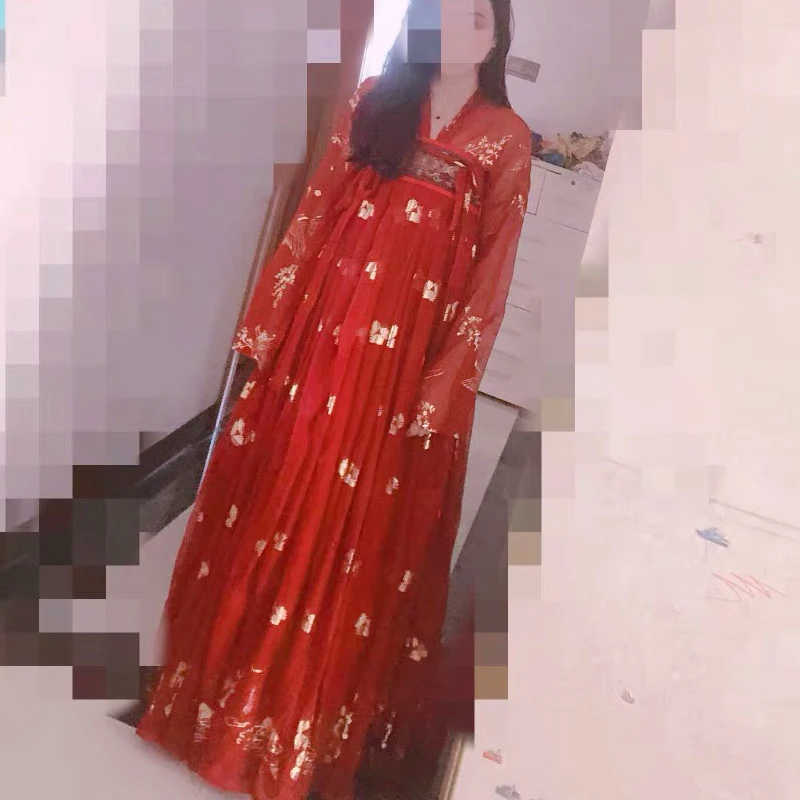 Красное платье Hanfu, костюм для народных танцев, китайский традиционный Национальный костюм феи, костюм древней династии Хань, наряд принцессы для сцены SL1719