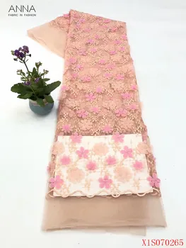 

Anna french embroidered lace applique fabric 2020 high quality african net laces nigerian tulle fabrics 5 yards/piece for sewing