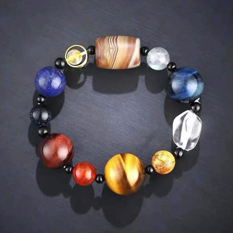 Universe Galaxy Star Bracelet 8 Planets Astronomical Solar System Tiger Eye Gem Stone Bracelet For Men Or Women Healing Jewelry