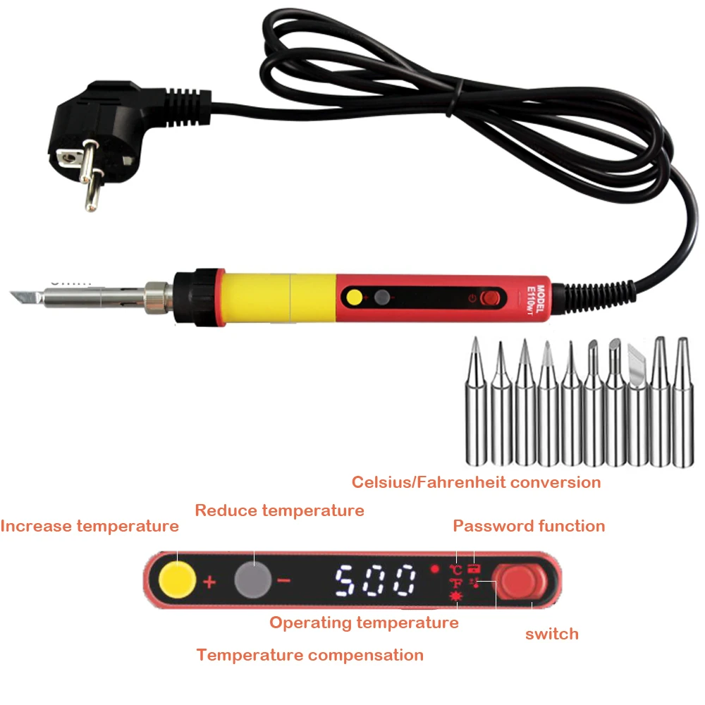 CXG E60WT E90WT E110WT Digital LCD Adjustable NC thermostat Electric soldering iron handle Welding repair +10 pcs 900M tips 4