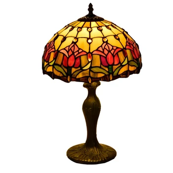 

dia30cmCreative red tulip art lamp European Rural Restaurant Bar bedroom bedside lamp Tiffany's stained glass table lamp