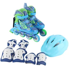 Один комплект детские роликовые коньки с расположением колёс в линию роликовые коньки обувь Шлем Колено Протектор шестерни регулируемые ПУ мигающие колеса Patines 2 цвета