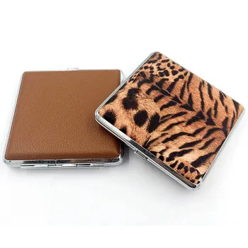 

Leather Cigarette Case Personalized Creative 20 Sticks with Rubber Band Gift Box Brown Case Holder Metal Leather Holds Cigarette