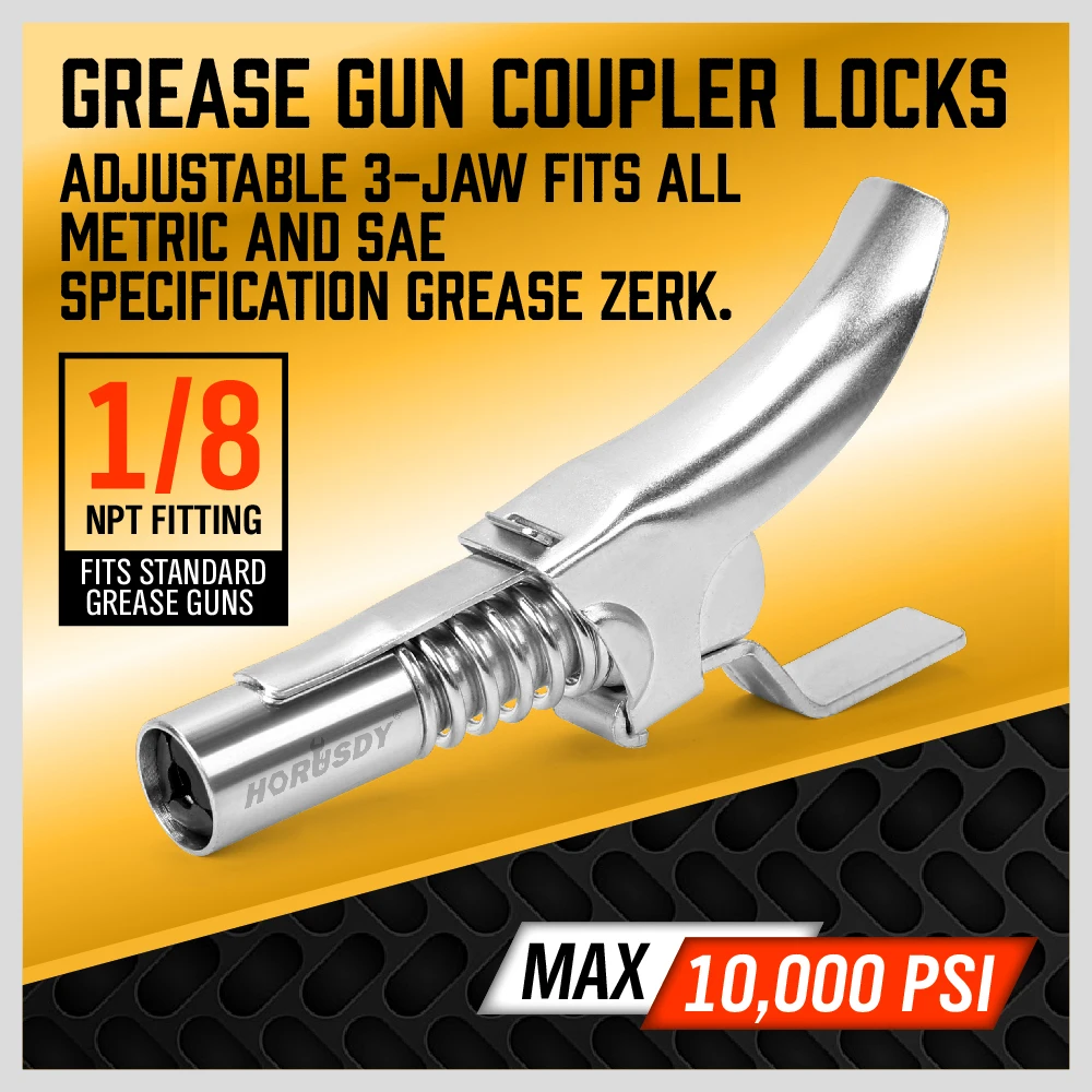 1/8 Grease Gun Coupler Locks on Like Air Chuck Fit SAE & Metric Zerk